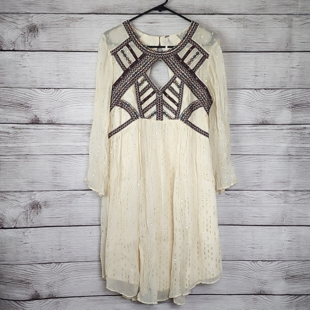 Free People Ivory Embroidered Cutout Boho Dress - Picture 2 of 4